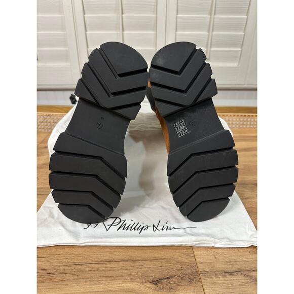 3.1 Phillip Lim Kate Lug Sole Mid Calf Combat Boot Saddle Brown Suede Sz. 10 NIB - Picture 14 of 15